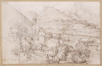 K V 072
<br/>
Stad aan een rivier in een berglandschap
<br/>
<em>Grimaldi, Giovanni Francesco (1606-1680)</em>